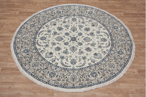 100% Wool Cream Persian Nain Rug PNA076044 1.95 x 1.95 Handknotted in Iran with a 12mm pile