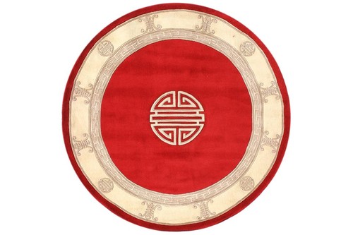 100% Wool Red Premier Superwashed Chinese Rug Design Handknotted in China with a 25mm pile Image 4