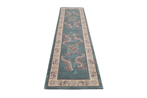 100% Wool Green Premier Superwashed Chinese Rug Design Handknotted in China with a 25mm pile Image 4