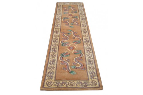 100% Wool Gold Premier Superwashed Chinese Rug Design Handknotted in China with a 25mm pile Image 4