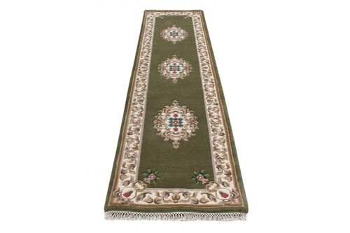 100% Wool Green Super Rajbik Indian Rug Design Handknotted in India with a 20mm pile Image 4