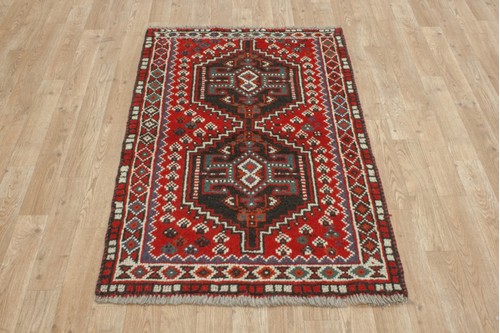 100% Wool Red Persian Shiraz Rug SHZ009CHE 125x76 Handknotted in Iran with a 11mm pile
