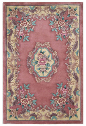 100% Wool Peach Premier Superwashed Chinese Rug D.110 Handknotted in China with a 25mm pile