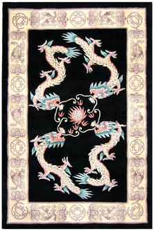 100% Wool Black Premier Superwashed Chinese Rug Design Handknotted in China with a 25mm pile Image 2