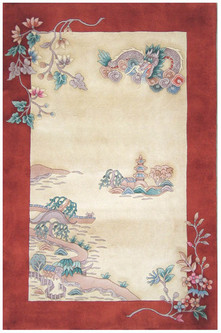 100% Wool Cream Premier Superwashed Chinese Rug Design Handknotted in China with a 25mm pile Image 2