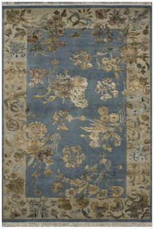 20% Silk / 80% Wool Blue IJS Indian Jaipur Silk Mix Handknotted in India with a 18mm pile Image 2