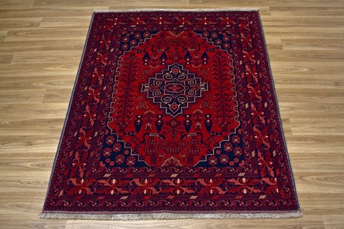 100% Wool Rust Afghan Kundoz Rug AKU014FIN 1.36 x 1.01 Handknotted in Afghanistan with a 8mm pile