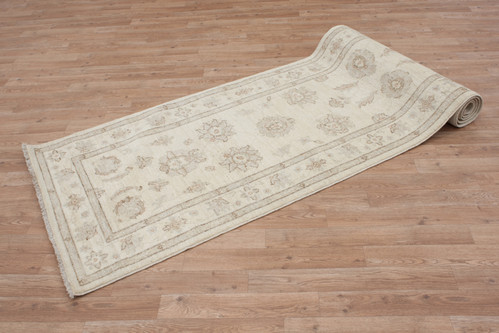 100% Wool Cream Afghan Veg Dye Rug AVE047075 297x81 Handknotted in Afghanistan with a 5mm pile