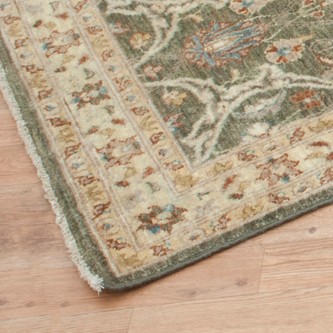 100% Wool Green Afghan Veg Dye Rug AVE048091 376x81 Handknotted in Afghanistan with a 5mm pile Image 2