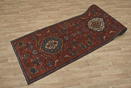100% Wool Rust Persian Heriz Rug HER055CHE 441x95 Handknotted in Iran with a pile