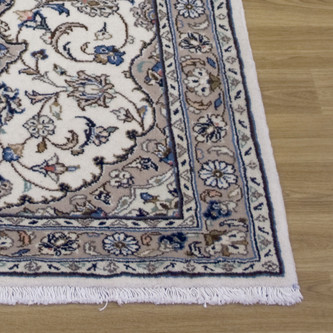 100% Wool Cream Persian Kashan Rug KES047044 2.85 x .82 Handknotted in Iran with a 15mm pile Image 2