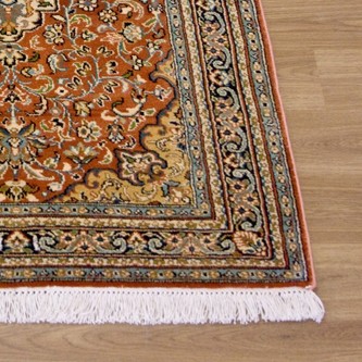 100% Silk Rust Kashmiri Silk Rug KSK006083 .96 x .63 Handknotted in Kashmir with a 5mm pile Image 2