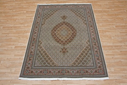 100% Wool Cream Persian Mahi Tabriz Rug PMT021094 2.48 x 1.69 Handknotted in Iran with a 12mm pile