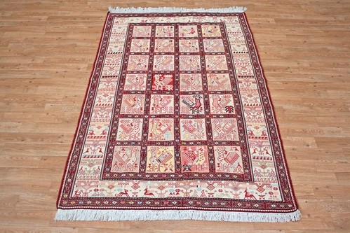 100% Wool Cream Persian Souzami Kelim Rug PSO019000 1.90 x 1.23 Handknotted in Iran with a 6mm pile