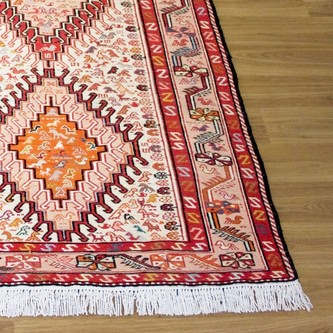 100% Wool Cream Persian Souzami Kelim Rug PSO019000 1.95 x 1.22 Handknotted in Iran with a 6mm pile Image 2