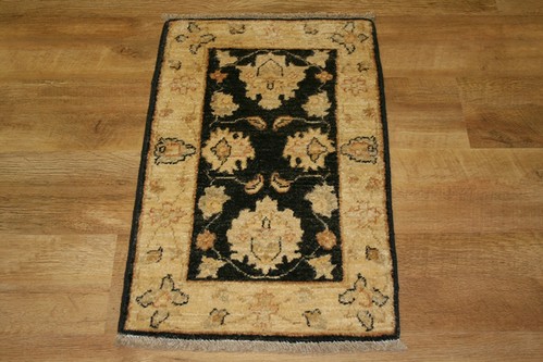100% Wool Black Afghan Veg Dye Rug AVE004073 .75 x .47 Handknotted in Afghanistan with a 6mm pile