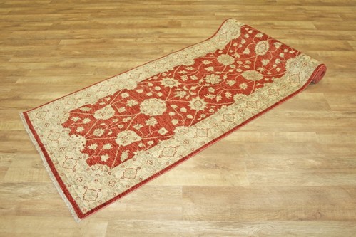 100% Wool Red Afghan Veg Dye Rug AVE049070 3.54 x .92 Handknotted in Afghanistan with a 6mm pile