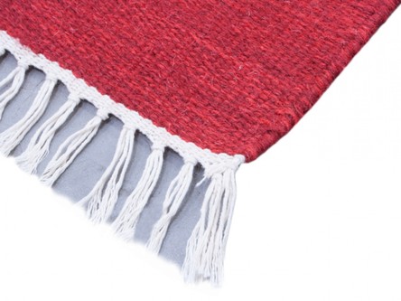 Wool woven onto Cotton Red Indian Dhurrie Rug Handmade in India with a 5mm pile Image 3