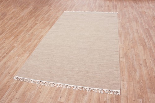 Wool woven onto Cotton Brown Indian Dhurrie Rug Handmade in India with a 5mm pile