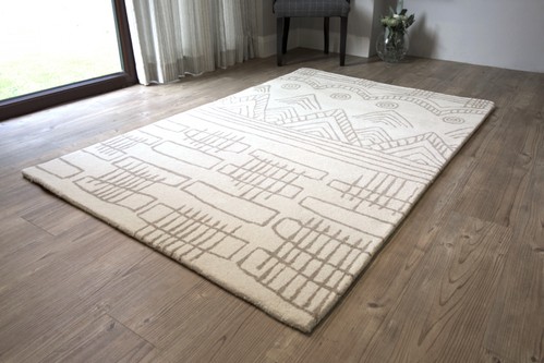 100% WOOL Cream Moroccan Style Tribal Rug Handmade in India with a pile