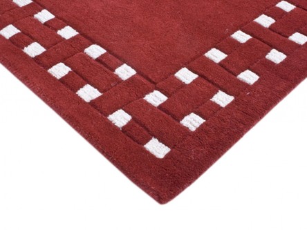 100% Wool Red Indian Mahal Basket Weave Design Handmade in India with a 18mm pile Image 3