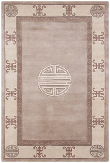 100% Wool Beige Fu Shou Super Washed Rug Handknotted in India with a 18mm pile Image 2