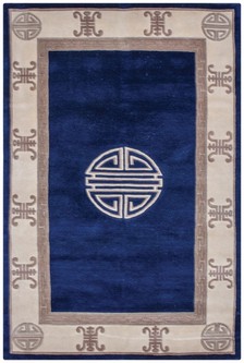 100% Wool Blue Fu Shou Super Washed Rug Handknotted in India with a 18mm pile Image 2