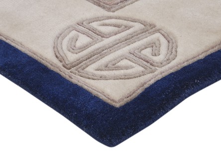 100% Wool Blue Fu Shou Super Washed Rug Handknotted in India with a 18mm pile Image 3