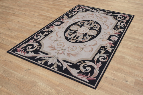 100% Wool Black Aubusson Rugs and Carpets Handmade in China with a 5mm pile