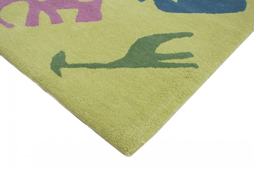 100% Wool Multi Kids Rug Yellow Jungle LKI015 Handmade in India with a 15mm pile Image 3