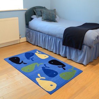 100% Wool Blue Kids Rug Blue Fish LKI025 Handmade in India with a 15mm pile
