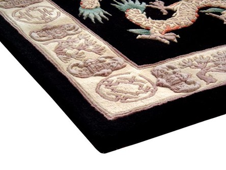 100% Wool Black Premier Superwashed Chinese Rug Design Handknotted in China with a 25mm pile Image 3