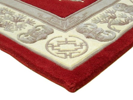 100% Wool Red Premier Superwashed Chinese Rug Design Handknotted in China with a 25mm pile Image 3