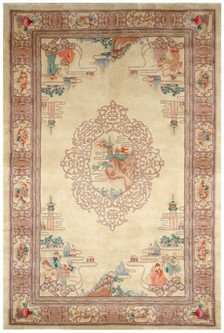 100% Wool Cream Handmade Chinese Rug Design in China with a 18mm pile