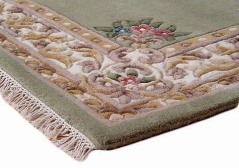 100% Wool Green Super Rajbik Indian Rug Design Handknotted in India with a 20mm pile Image 3