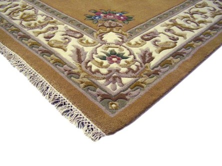 100% Wool Gold Super Rajbik Indian Rug Design Handknotted in India with a 20mm pile Image 3