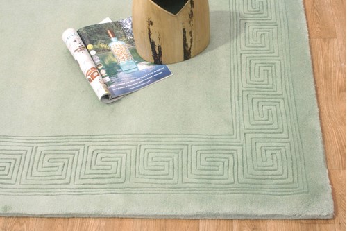 100% Wool Green Plain Carved Chinese. Handknotted in China with a 25mm pile