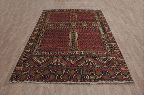 100% Wool Red Afghan Kargai Rug AKG023000 3.00 x 2.06 Handknotted in Afghanistan with a 5mm pile