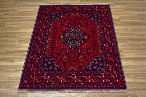 100% Wool Rust Afghan Kundoz Rug AKU014FIN 1.36 x 1.01 Handknotted in Afghanistan with a 8mm pile