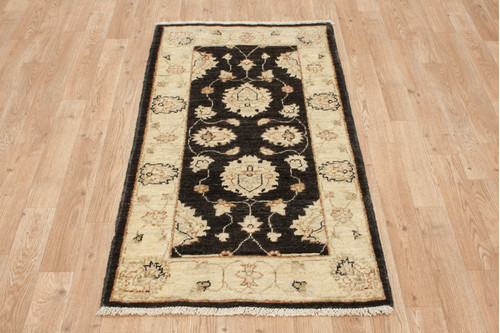 100% Wool Black Afghan Veg Dye Rug AVE007073 118x63 Handknotted in Afghanistan with a 5mm pile