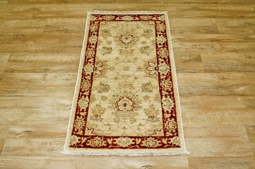 100% Wool Cream Afghan Veg Dye Rug AVE007081 116 x 61 Handknotted in Afghanistan with a 6mm pile