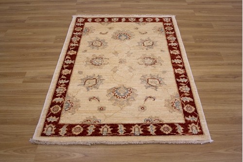 100% Wool Cream Afghan Veg Dye Rug AVE008081 117 x .83 Handknotted in Afghanistan with a 6mm pile