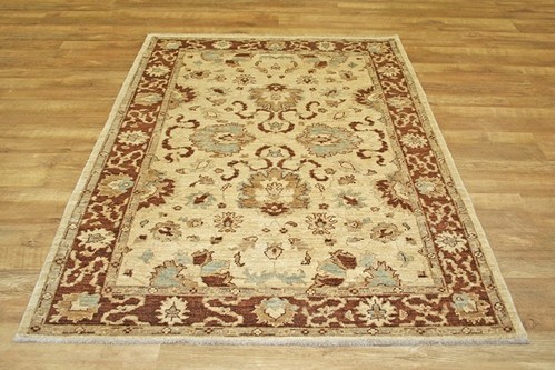 100% Wool Cream Afghan Veg Dye Rug AVE018054 182 x 131 Handknotted in Afghanistan with a 6mm pile