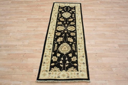 100% Wool Black Afghan Veg Dye Rug AVE041073 181 x 60 Handknotted in Afghanistan with a 5mm pile