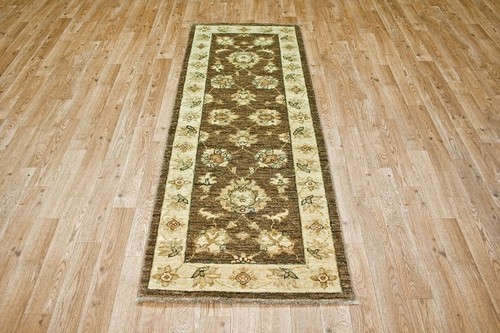 100% Wool Brown Afghan Veg Dye Rug AVE042053 172 x 62 Handknotted in Afghanistan with a 6mm pile