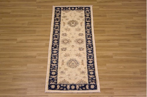 100% Wool Cream Afghan Veg Dye Rug AVE042084 1.78 x .62 Handknotted in Afghanistan with a 6mm pile