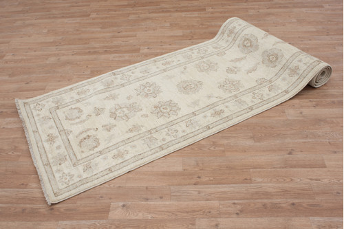 100% Wool Cream Afghan Veg Dye Rug AVE047075 297x81 Handknotted in Afghanistan with a 5mm pile