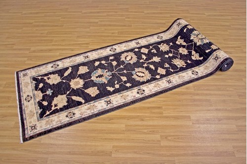100% Wool Black Afghan Veg Dye Rug AVE054073 5.25 x .96 Handknotted in Afghanistan with a 6mm pile