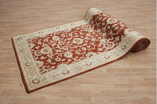 100% Wool Red Afghan Veg Dye Rug AVE056070 455x123 Handknotted in Afghanistan with a 5mm pile