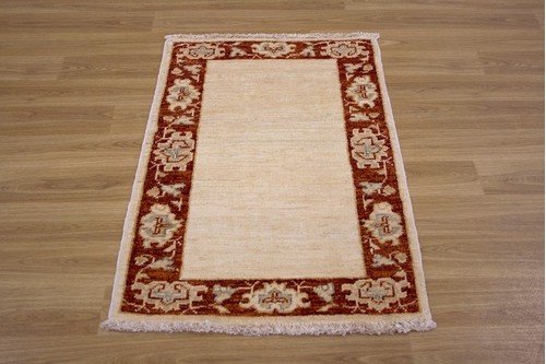 100% Wool Cream Afghan Plain Veg Rug AVP006082 .54 x .85 Handknotted in Afghanistan with a 6mm pile
